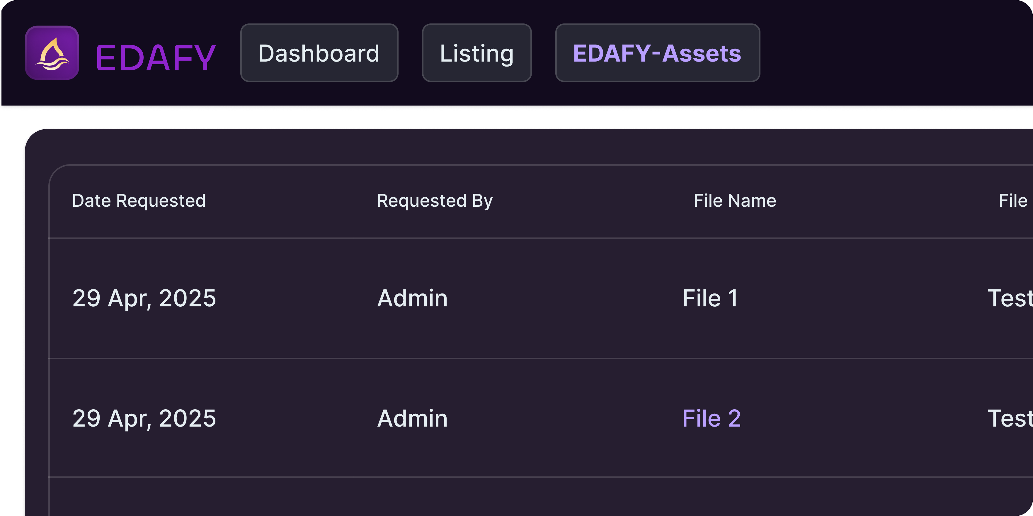 Edafy Assets Dashboard